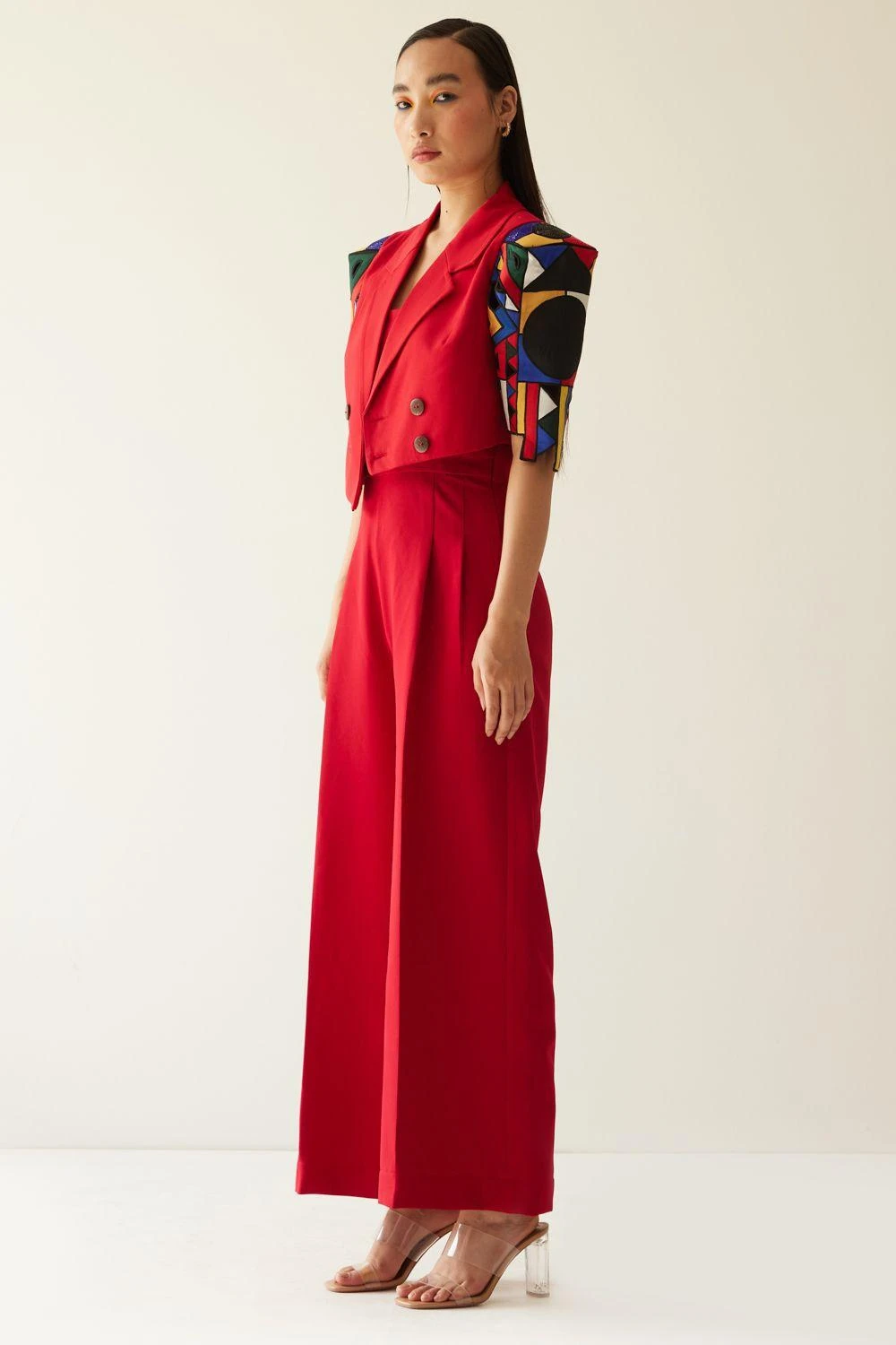 Mini Sondhi Red Embellished Box Sleeve Jacket Set 4 Mini Sondhi Red Embellished Box Sleeve Jacket Set - Image 2