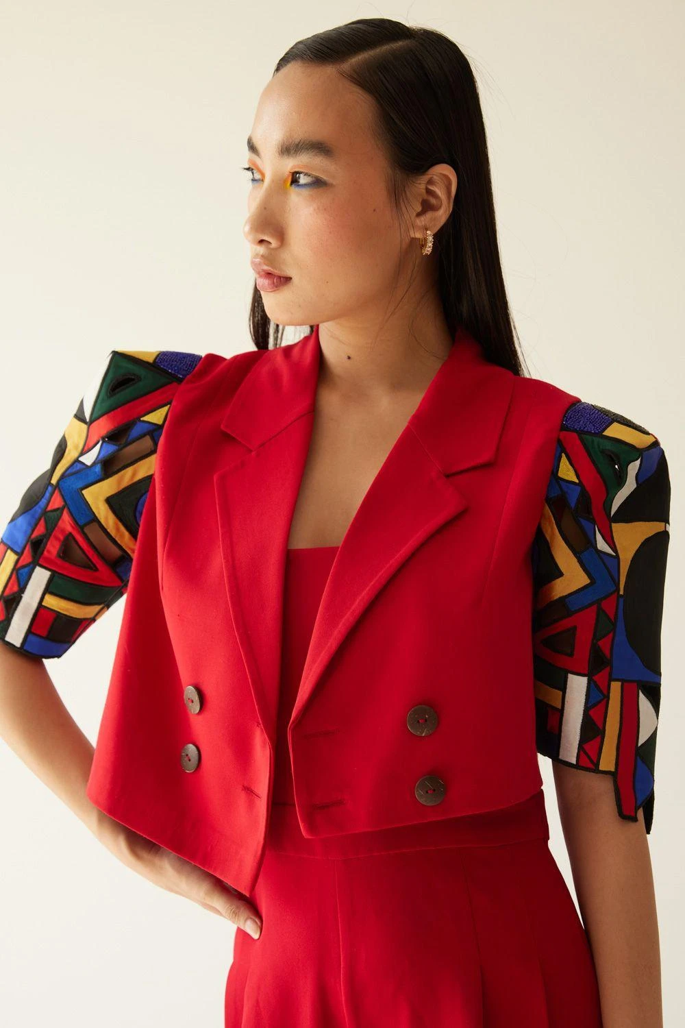 Mini Sondhi Red Embellished Box Sleeve Jacket Set 6 Mini Sondhi Red Embellished Box Sleeve Jacket Set - Image 4