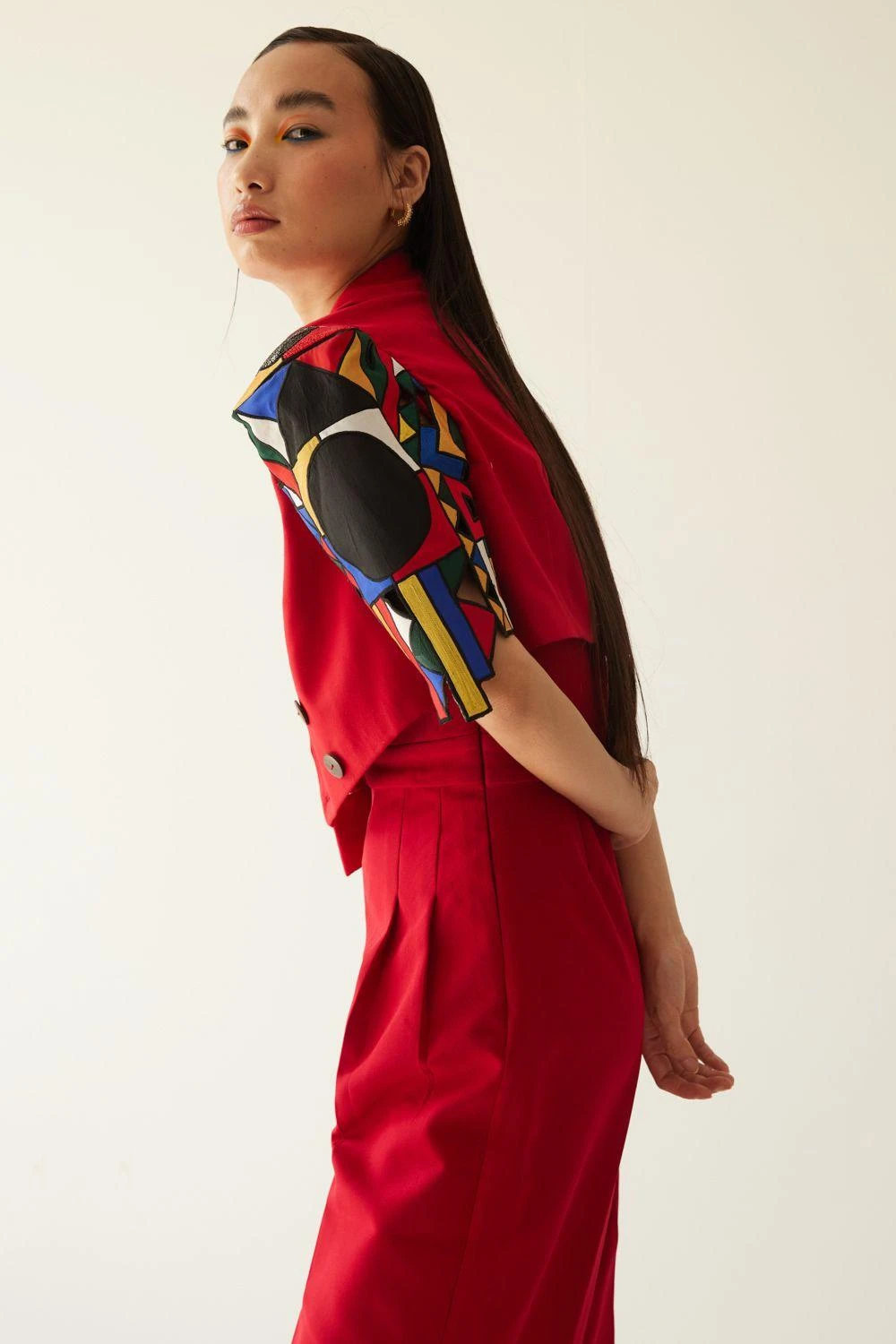 Mini Sondhi Red Embellished Box Sleeve Jacket Set 7 Mini Sondhi Red Embellished Box Sleeve Jacket Set - Image 5