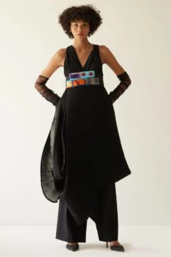 Mini Sondhi Black Two Sided Draped Jacket Set