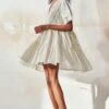 Khara Kapas Off-white V- Neck Fit And Flare Dress