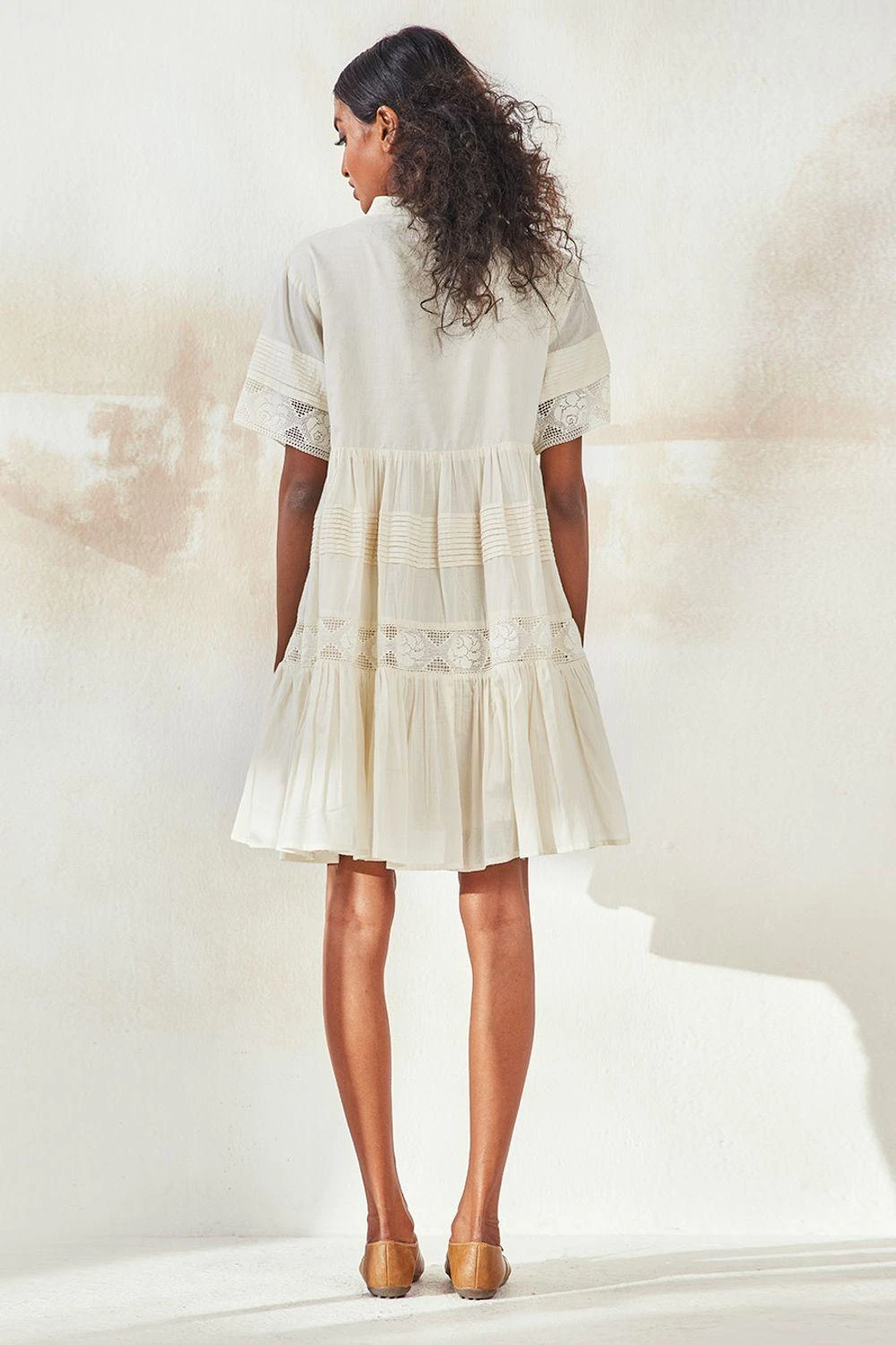 Khara Kapas Off-white V- Neck Fit And Flare Dress 5 Khara Kapas Off-white V- Neck Fit And Flare Dress - Image 3