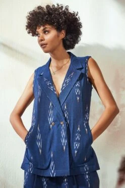 Khara Kapas Marine Blue Ikkat Co-ord Set -Inca Sales Store 12923kk9 4