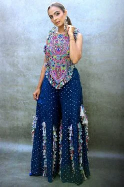 Payal Singhal Midnight Blue Embroidered Choli With A Sharara