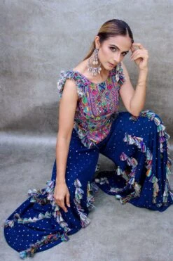 Payal Singhal Midnight Blue Embroidered Choli With A Sharara -Inca Sales Store 129psf1 3