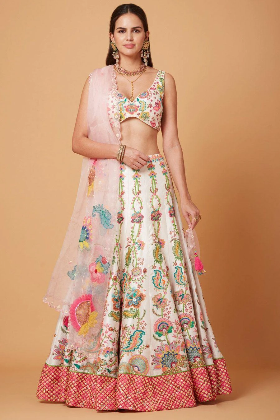 Siddhartha Bansal Ivory Floral Embellished Lehenga Set 3 Siddhartha Bansal Ivory Floral Embellished Lehenga Set