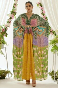 Rajdeep Ranawat Yellow Imama Floral Kaftan