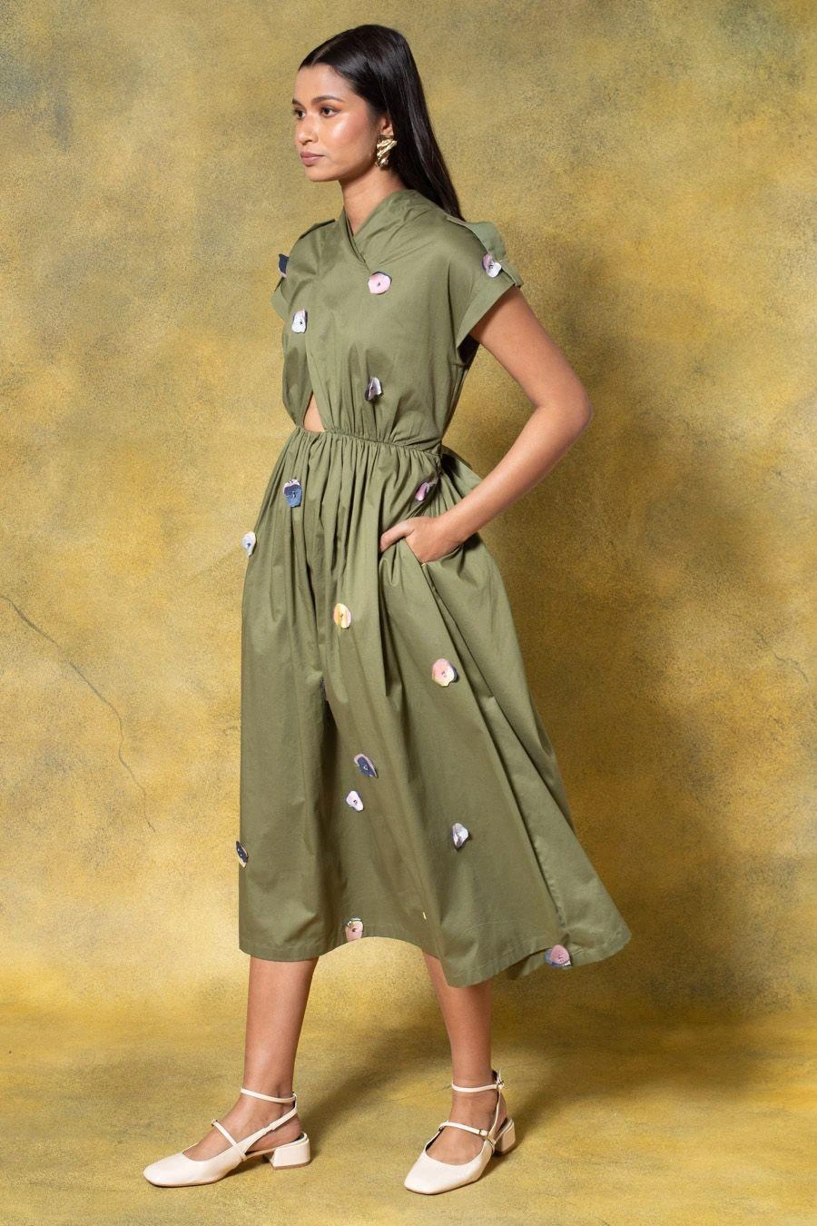 GRAINE Olive Green Cutout Dress 4 GRAINE Olive Green Cutout Dress - Image 2