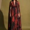 Nikita Mhaisalkar Red & Black Stroke Printed Cape Style Maxi Dress 2 Nikita Mhaisalkar Red & Black Stroke Printed Cape Style Maxi Dress -Inca Sales Store 131023nmw14 1