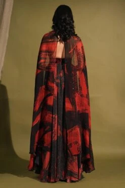 Nikita Mhaisalkar Red & Black Stroke Printed Cape Style Maxi Dress -Inca Sales Store 131023nmw14 7