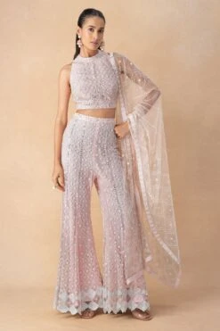 Mishru Pink Floral Embroidered Sharara Set