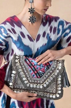 Vipul Shah Grey & Blue Banjara Embroidered Clutch -Inca Sales Store 131123vs8 3