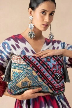 Vipul Shah Grey & Blue Banjara Embroidered Clutch -Inca Sales Store 131123vs8 5