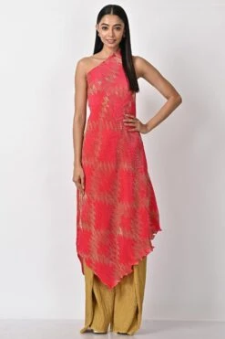 Kiran Uttam Ghosh Fuchsia Pleated One Shoulder Dress -Inca Sales Store 1311kug9 3