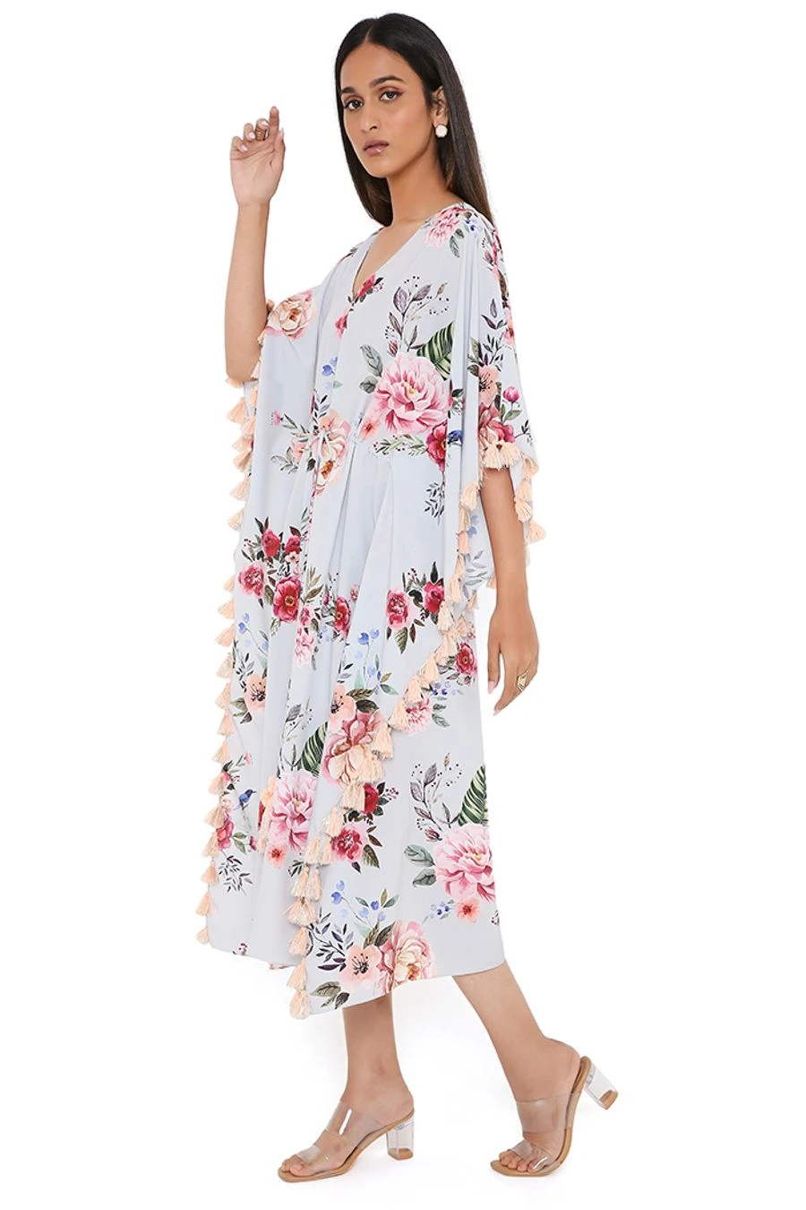 PS Pret By Payal Singhal Grey Floral Pinted Kaftan 4 PS Pret By Payal Singhal Grey Floral Pinted Kaftan - Image 2