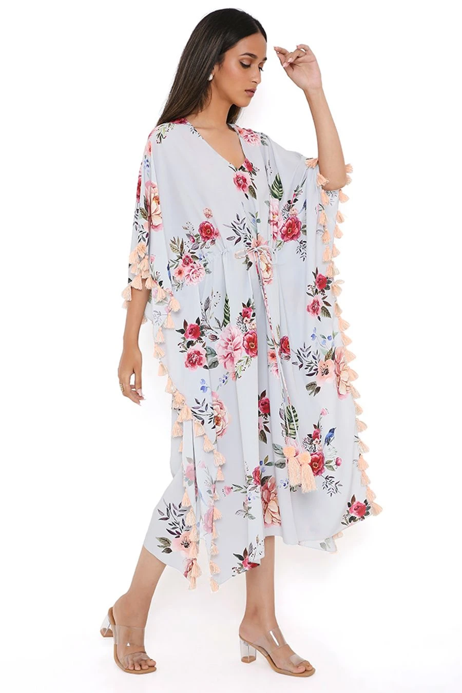 PS Pret By Payal Singhal Grey Floral Pinted Kaftan 5 PS Pret By Payal Singhal Grey Floral Pinted Kaftan - Image 3