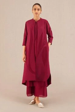 AMPM Afza Elegant Wine Chanderi Jacket Set