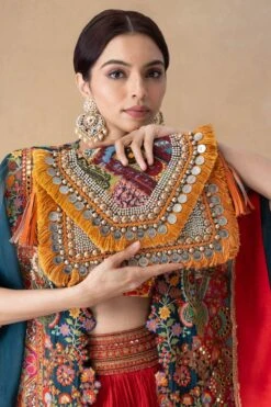 Vipul Shah Coral Orange Sequin Embellished Banjara Clutch