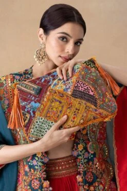 Vipul Shah Coral Orange Sequin Embellished Banjara Clutch -Inca Sales Store 131223vs1 4