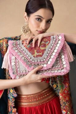 Vipul Shah Shell Pink Sequin Embellished Banjara Clutch