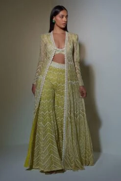 Ritika Mirchandani Lime Green Hand Embroidered Jacket Set