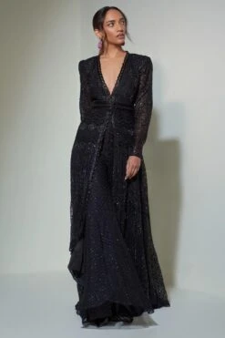 Ritika Mirchandani Black High-low Embroidered Anarkali Set