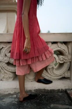 Swatti Kapoor Quartz Pink Layered Dress With Coral Culottes -Inca Sales Store 131sk15 4