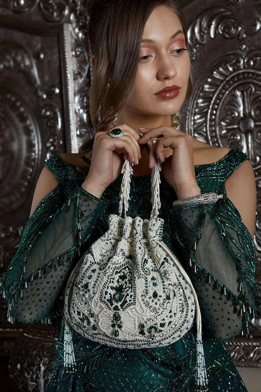 Lovetobag Emerald Green Hand Embellished Bijoux Potli 3 Lovetobag Emerald Green Hand Embellished Bijoux Potli