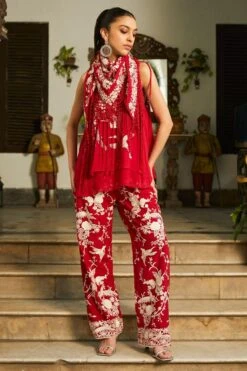 Twenty Nine Red Parsi Gara Wrap Scarf