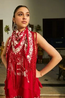 Twenty Nine Red Parsi Gara Wrap Scarf -Inca Sales Store 13323tn13 3