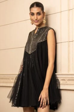 Tarun Tahiliani Black Draped Dress With A Corseted Bodice -Inca Sales Store 13323tt40 4