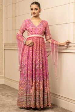 Tarun Tahiliani Fuchsia Floral Embellished Anarkali Set