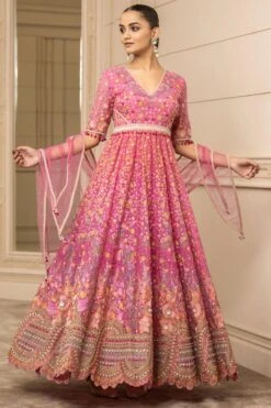 Tarun Tahiliani Fuchsia Floral Embellished Anarkali Set -Inca Sales Store 13323tt47 3