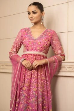 Tarun Tahiliani Fuchsia Floral Embellished Anarkali Set -Inca Sales Store 13323tt47 4