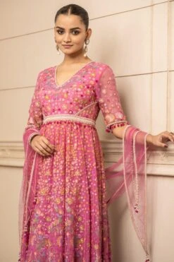 Tarun Tahiliani Fuchsia Floral Embellished Anarkali Set -Inca Sales Store 13323tt47 5