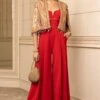 Tarun Tahiliani Red Paisley Printed Cape & Jumpsuit