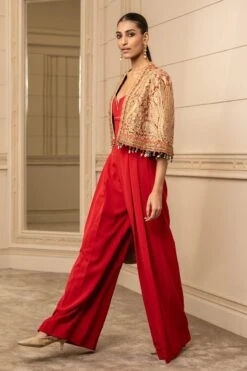 Tarun Tahiliani Red Paisley Printed Cape & Jumpsuit -Inca Sales Store 13323tt76 3