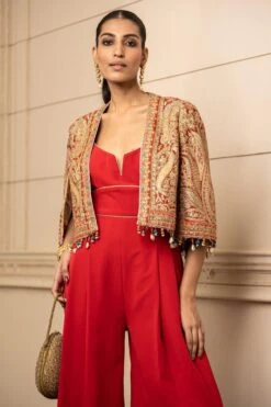 Tarun Tahiliani Red Paisley Printed Cape & Jumpsuit -Inca Sales Store 13323tt76 4