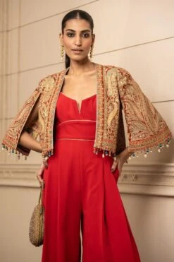 Tarun Tahiliani Red Paisley Printed Cape & Jumpsuit -Inca Sales Store 13323tt76 5