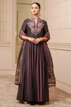 Tarun Tahiliani Aubergine Kashida Embroidered Kurta Set