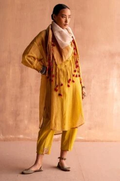 Swatti Kapoor Yellow Handblock Printed Scarf -Inca Sales Store 13623sk12 2