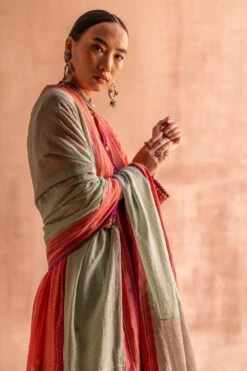 Swatti Kapoor Firoza Green & Coral Hand Embroidered Dupatta 10 Swatti Kapoor Firoza Green & Coral Hand Embroidered Dupatta -Inca Sales Store 13623sk31 4