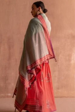 Swatti Kapoor Firoza Green & Coral Hand Embroidered Dupatta 11 Swatti Kapoor Firoza Green & Coral Hand Embroidered Dupatta -Inca Sales Store 13623sk31 5