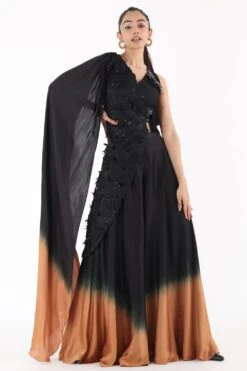 Richa Khemka Black Tone On Tone Drape & Flared Pants