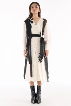 Richa Khemka Beige & Black Shaded Trench Coat Set