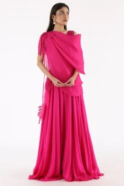 Richa Khemka Pink Draped Ruffle Gown