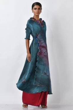 Kiran Uttam Ghosh Blue Printed Pleated Angrakha Wrap