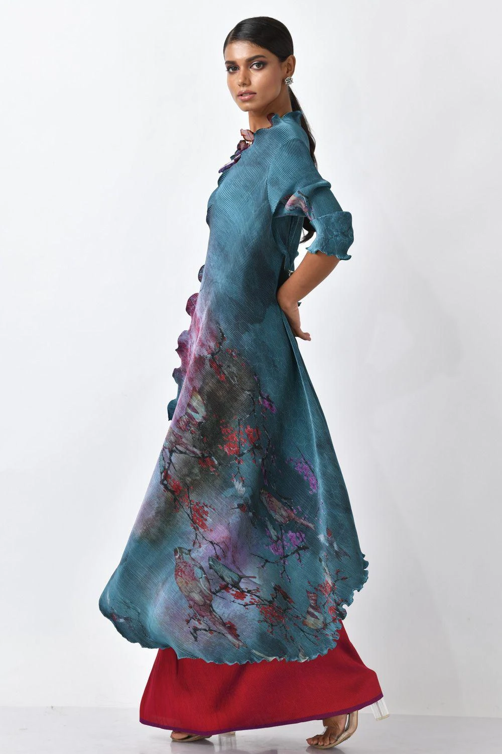 Kiran Uttam Ghosh Blue Printed Pleated Angrakha Wrap 7 Kiran Uttam Ghosh Blue Printed Pleated Angrakha Wrap - Image 5