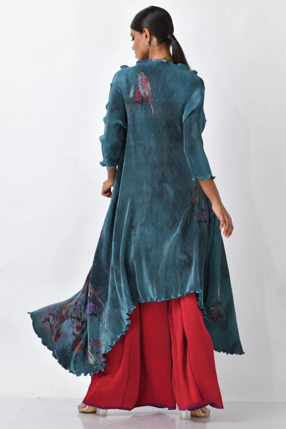 Kiran Uttam Ghosh Blue Printed Pleated Angrakha Wrap 8 Kiran Uttam Ghosh Blue Printed Pleated Angrakha Wrap - Image 6