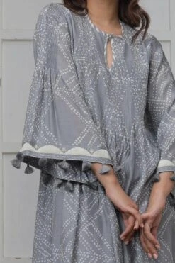 Myoho Grey Pintucked Dress With Flared Sleeves -Inca Sales Store 13myo15 3